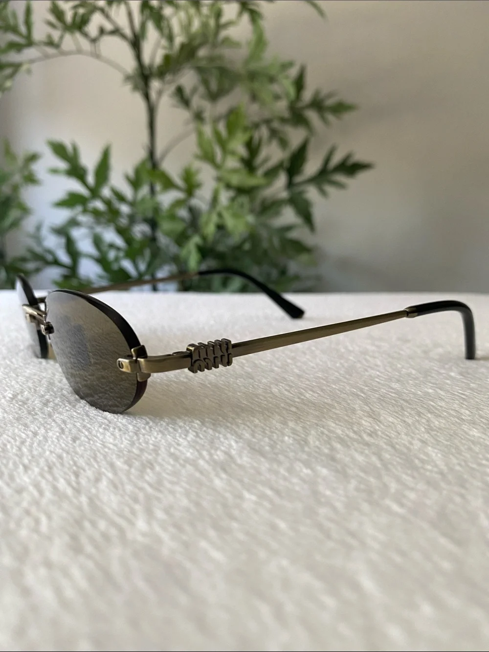 Miu Miu Rimless Narrow Oval Sunglasses | SMUA54, Old Gold/Dark Brown